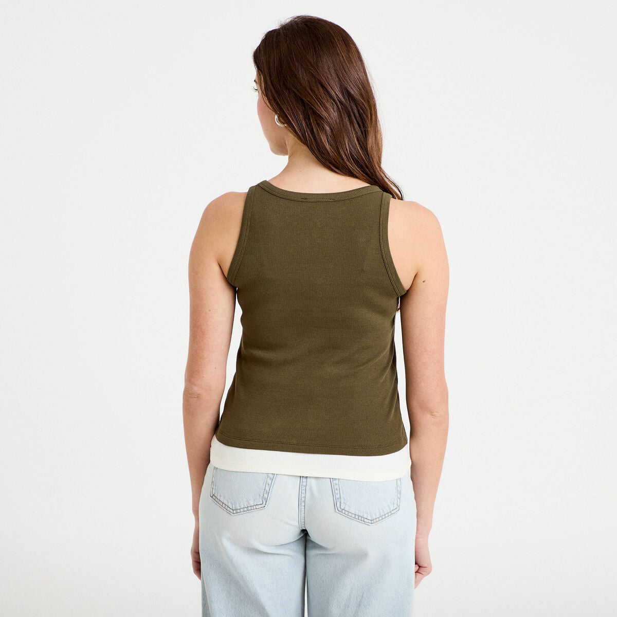 Débardeur ajusté col rond vert kaki femme