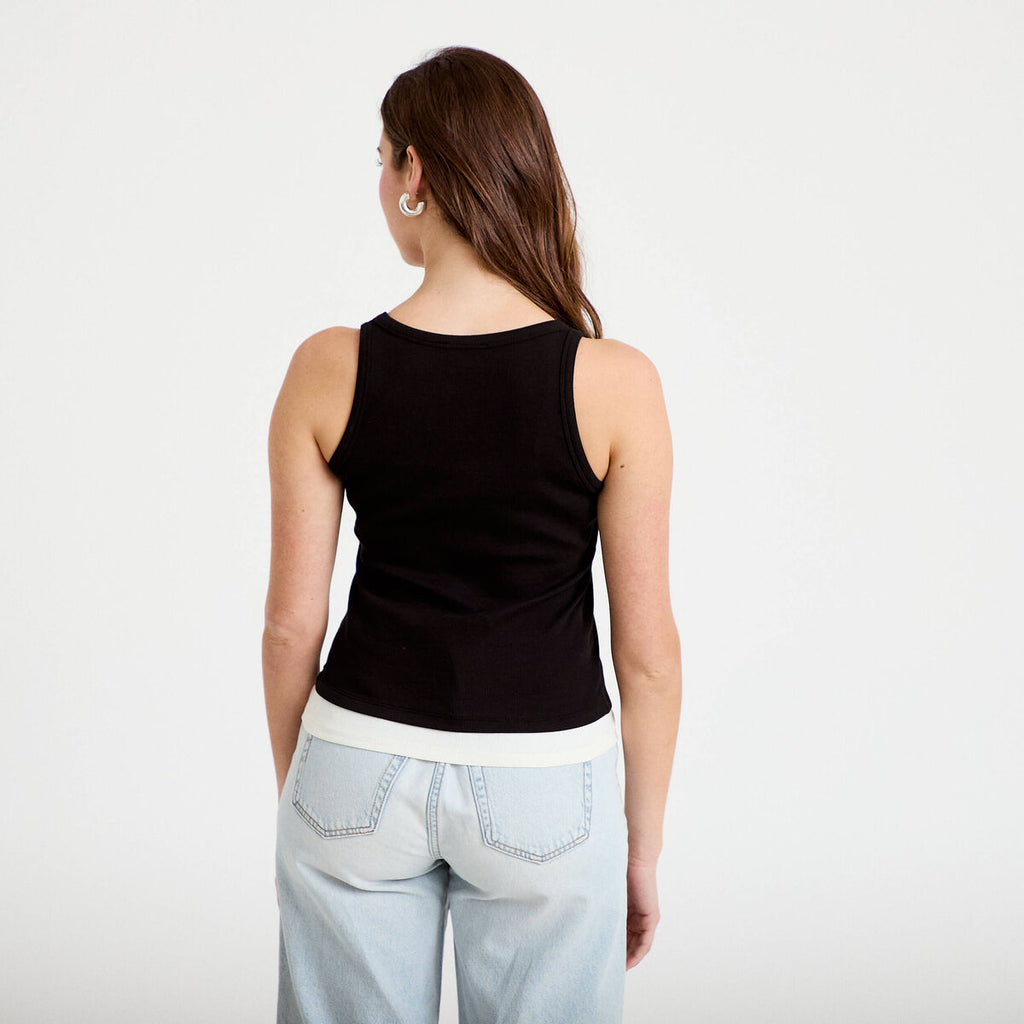 Débardeur ajusté col rond noir femme