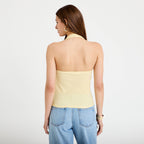 Top ajusté sans manches col bénitier jaune pastel femme