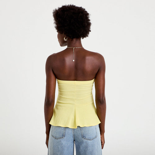 Bustier péplum ajusté cropped plissé jaune pastel femme