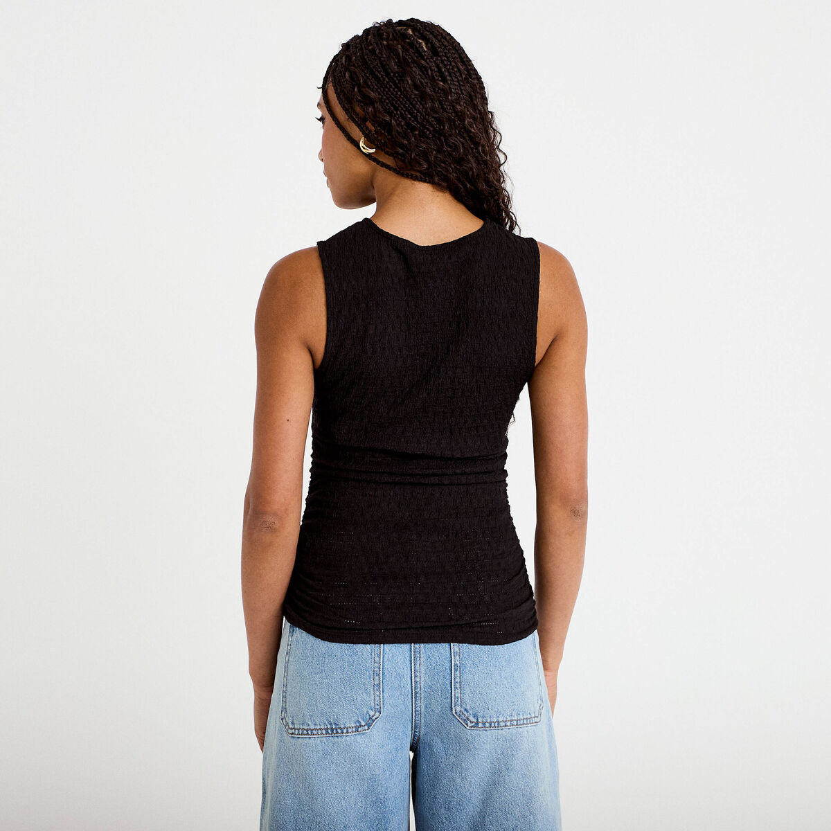 Débardeur ajouré col rond noir femme