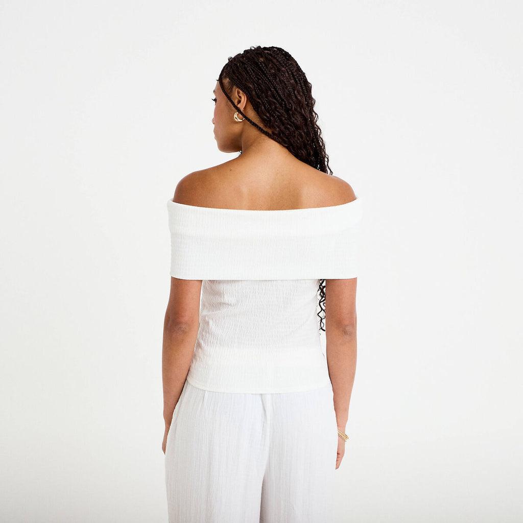 Top col bardot ecru femme