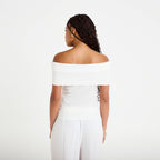 Top col bardot ecru femme