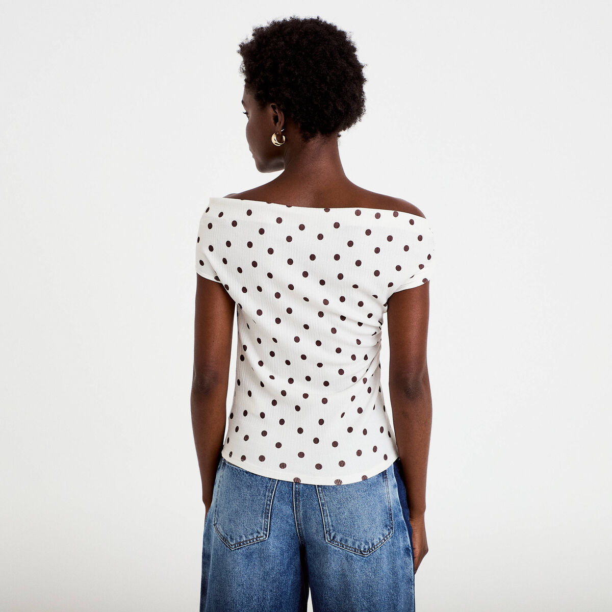 Top plissé col bardot sans manches blanc femme