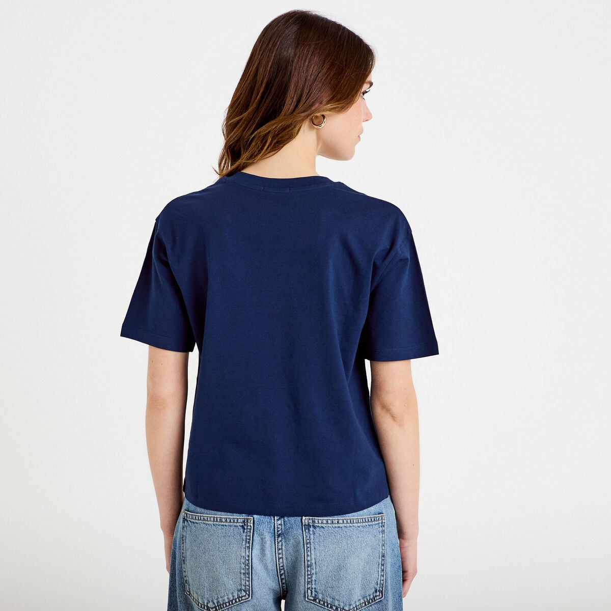 T-shirt col v manches courtes bleu foncé femme