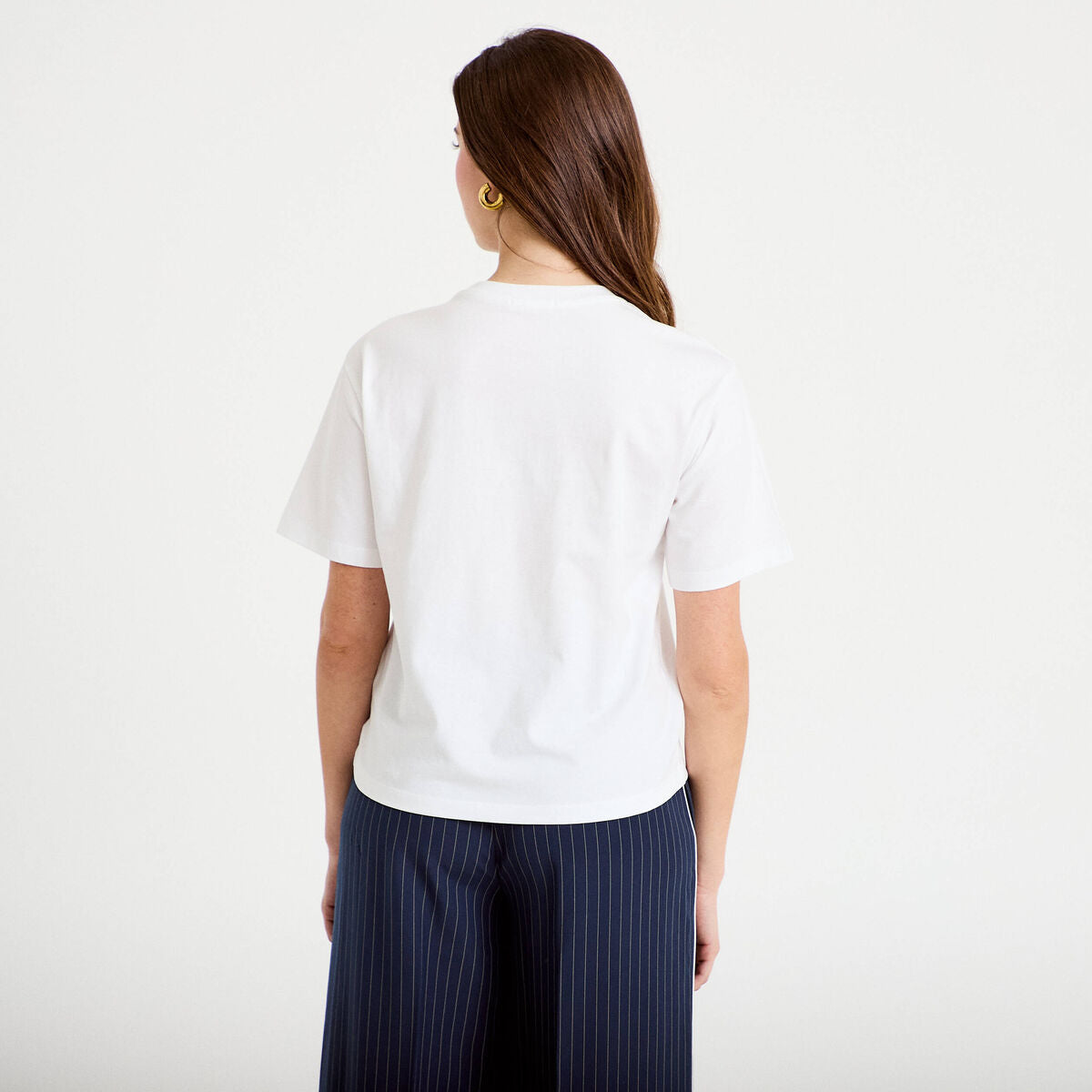 T-shirt col rond manches courtes blanc femme