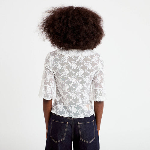 Blouse dentelle à volants ecru femme