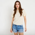 T-shirt manches courtes aspect dentelle ecru femme