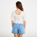 Blouse cintrée col carré dentelle ecru femme