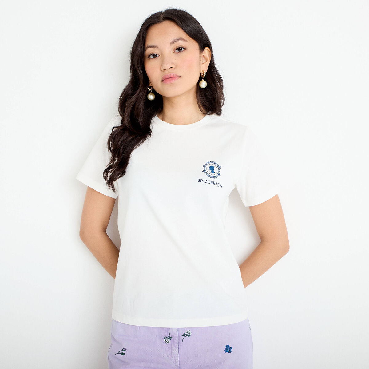 T-shirt imprimé fleurs Bridgerton ecru femme