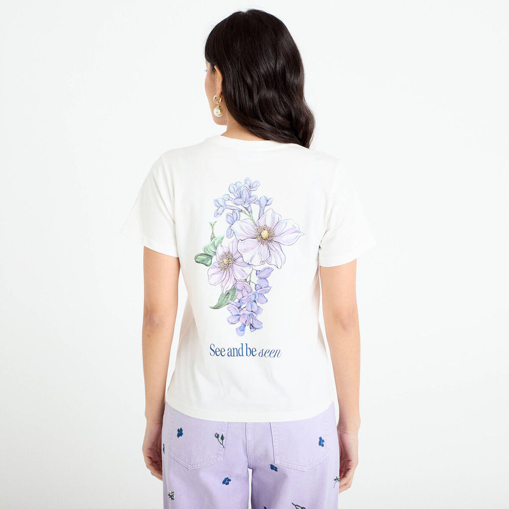 T-shirt imprimé fleurs Bridgerton ecru femme