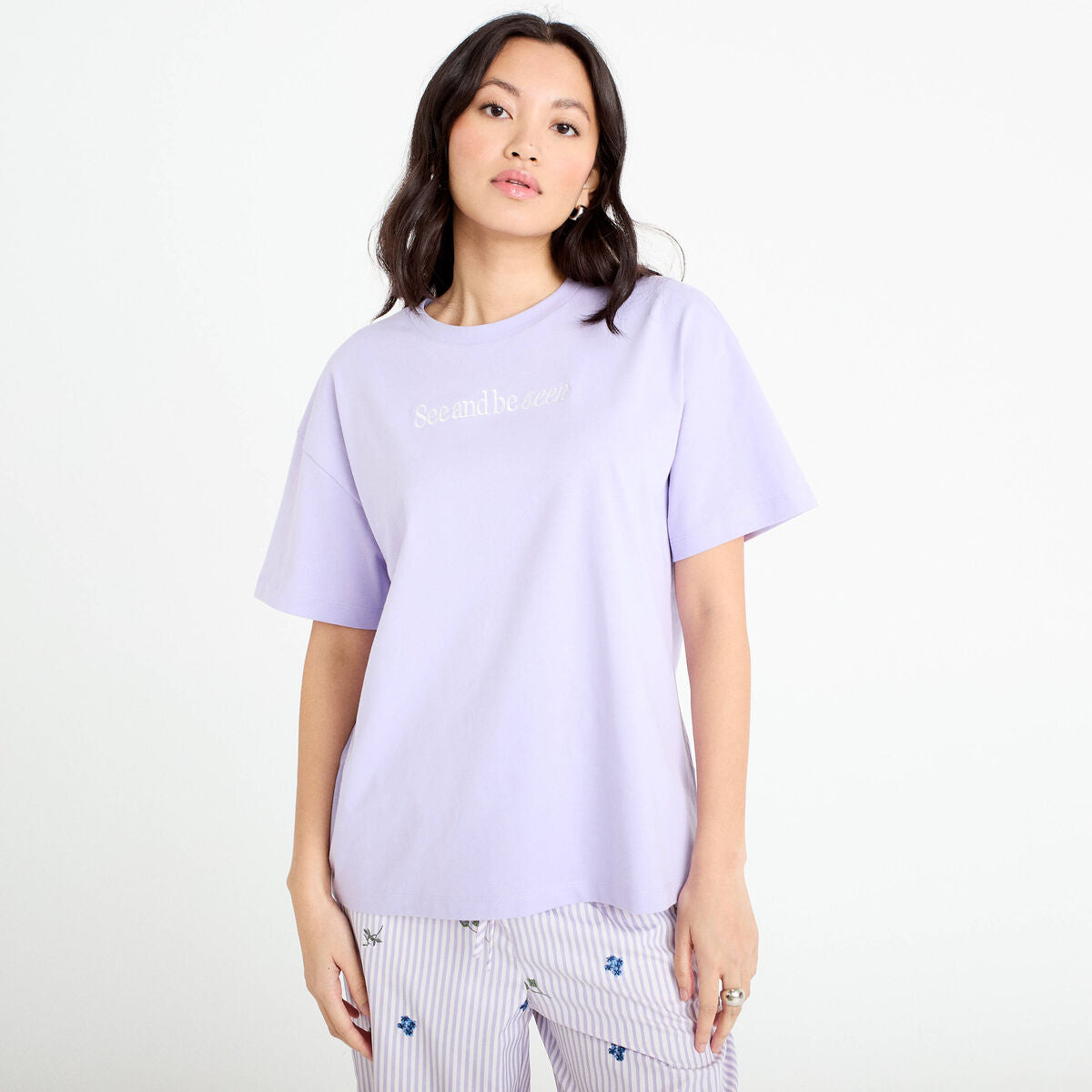 T-shirt oversize brodé Bridgerton parme femme