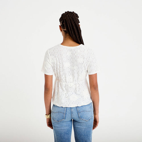 Blouse décolleté manches courtes ecru femme