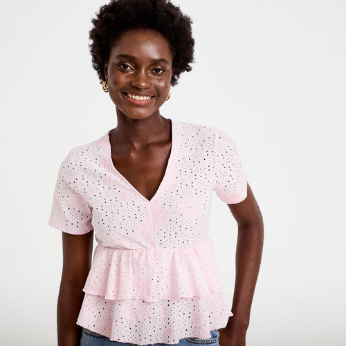 Blouse décolleté manches courtes rose clair femme