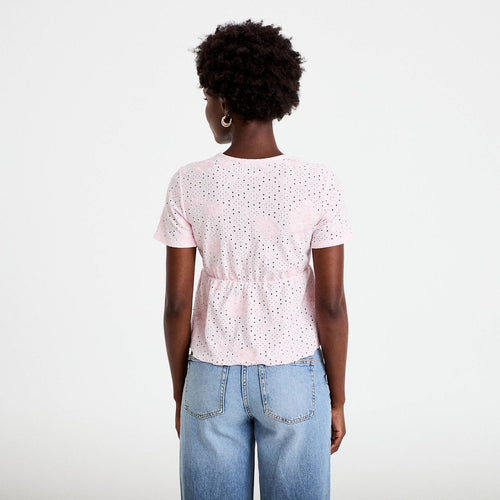 Blouse décolleté manches courtes rose clair femme