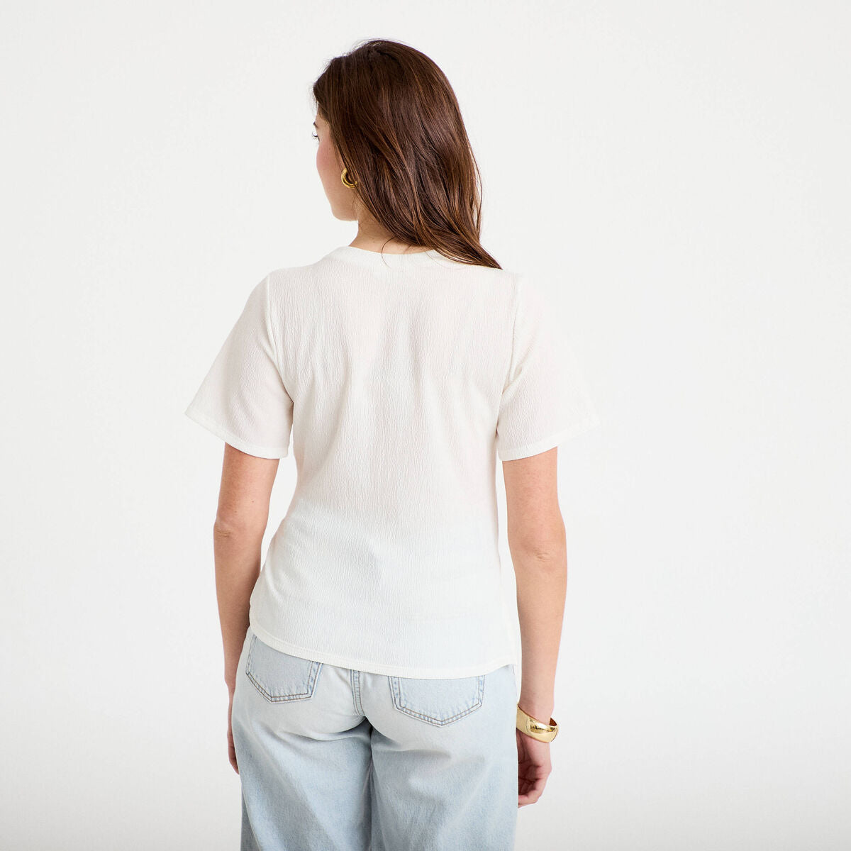 T-shirt cintré col rond manches courtes ecru femme