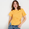 T-shirt cintré col rond manches courtes orange clair femme