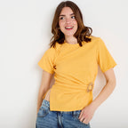 T-shirt cintré col rond manches courtes orange clair femme