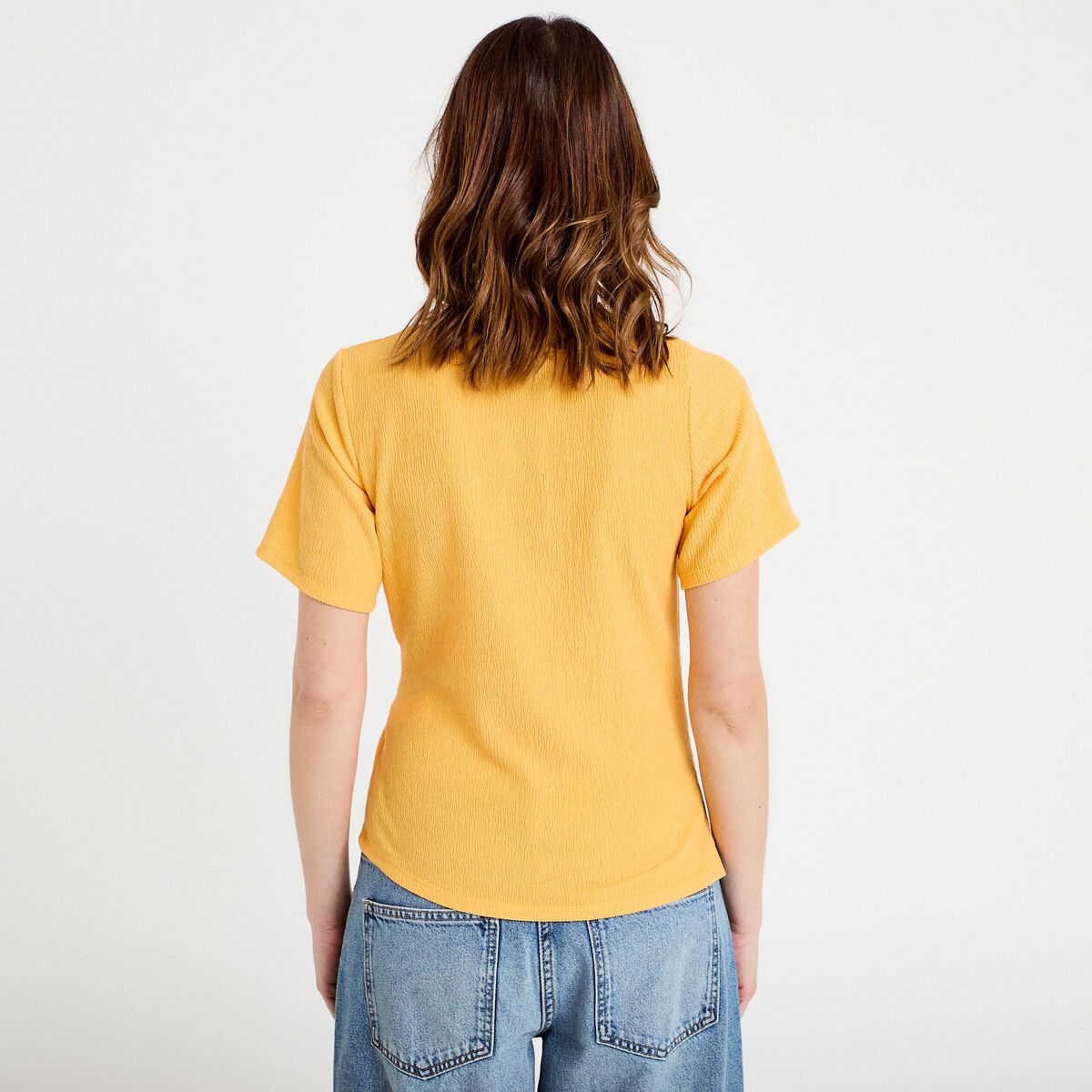 T-shirt cintré col rond manches courtes orange clair femme