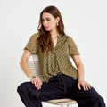 Blouse droite longue manches courtes vert femme