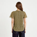 Blouse droite longue manches courtes vert femme