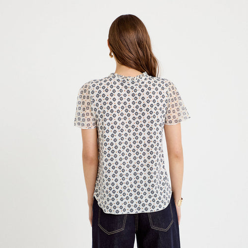 Blouse droite longue manches courtes bleu femme