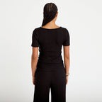 T-shirt col rond manches courtes bijou noir femme