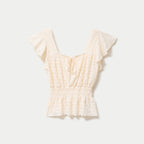 Blouse ajourée col carré manches courtes ecru femme