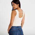 Top plissé col rond manches courtes ecru femme