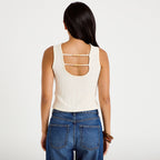 Top plissé col rond manches courtes ecru femme