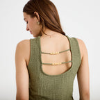 Top plissé col rond manches courtes vert kaki femme