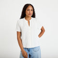 Blouse plastron brodé manches courtes ecru femme