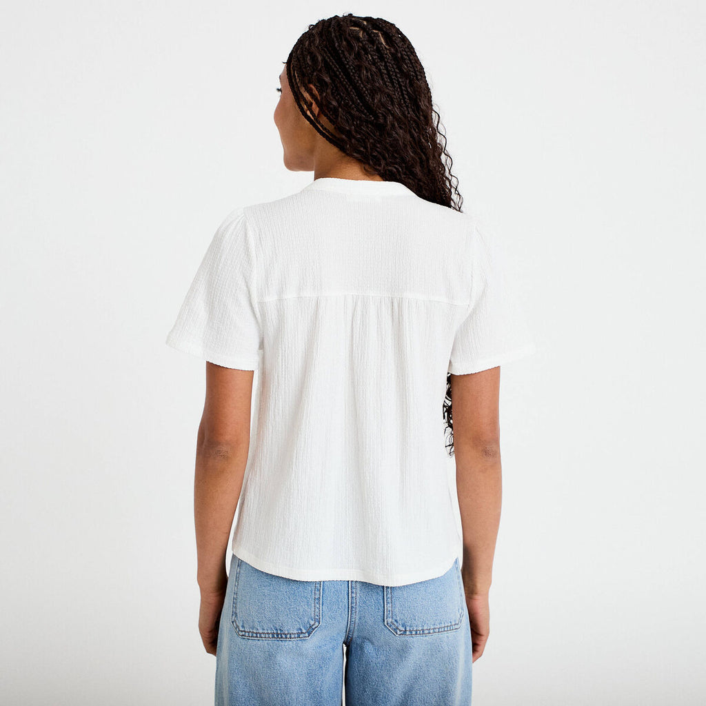 Blouse plastron brodé manches courtes ecru femme