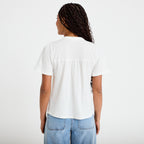 Blouse plastron brodé manches courtes ecru femme