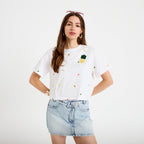 T-shirt droit cropped manches courtes blanc femme