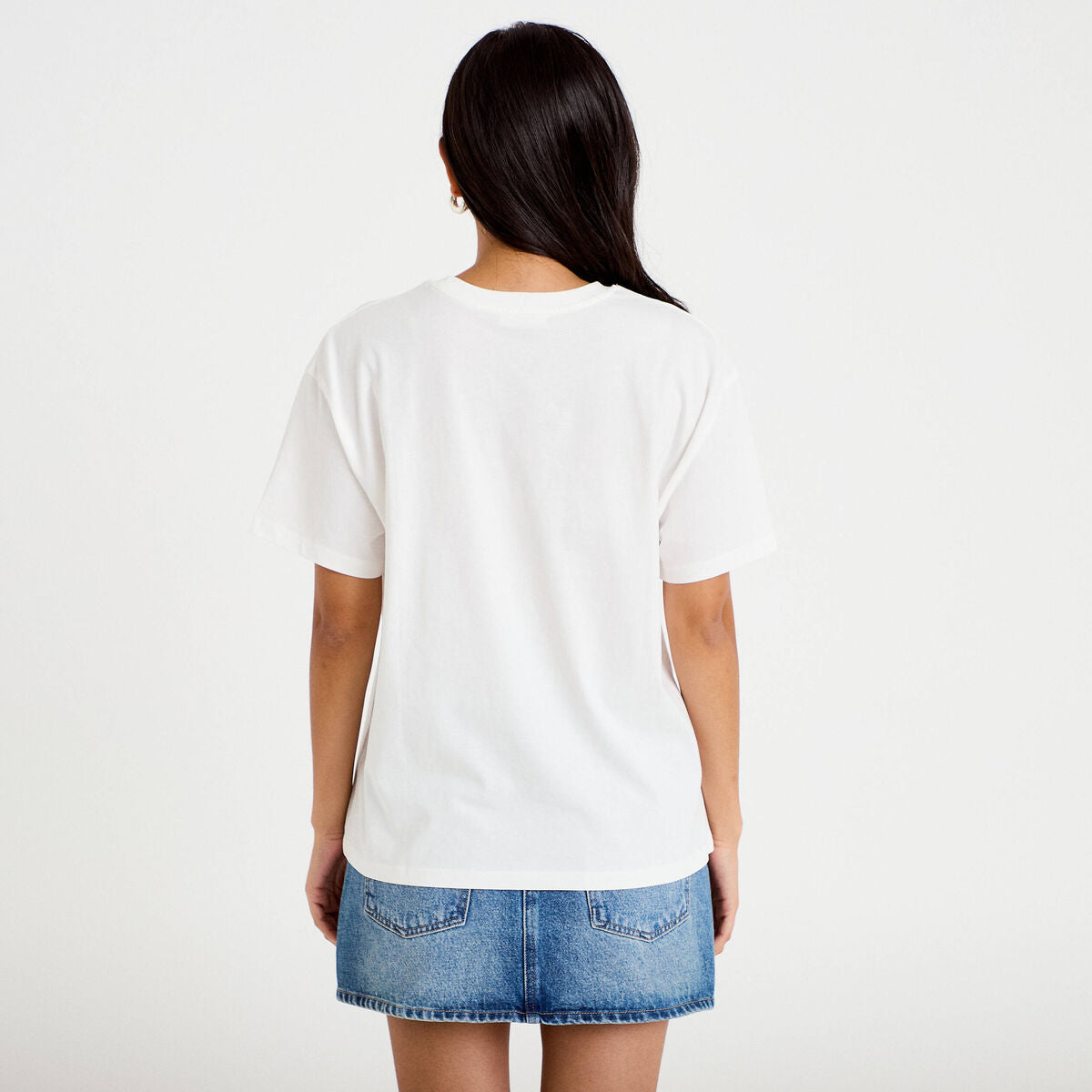 T-shirt col rond manches courtes ecru femme