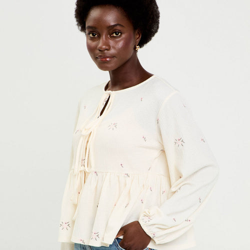 Blouse manches longues en crêpe blanc femme