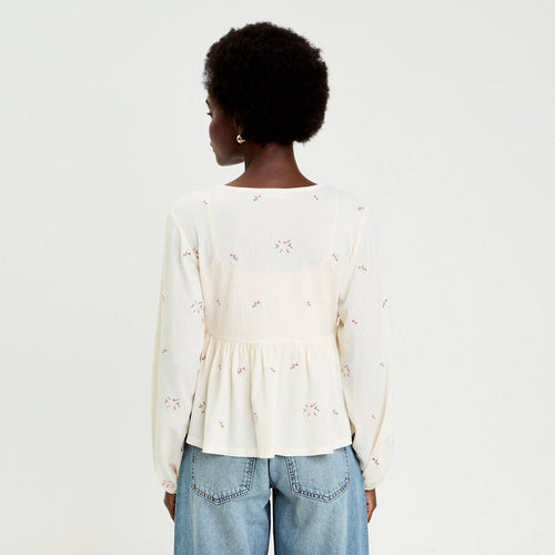 Blouse manches longues en crêpe blanc femme