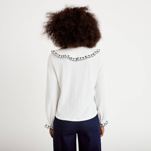 Blouse broderie manches longues ecru femme