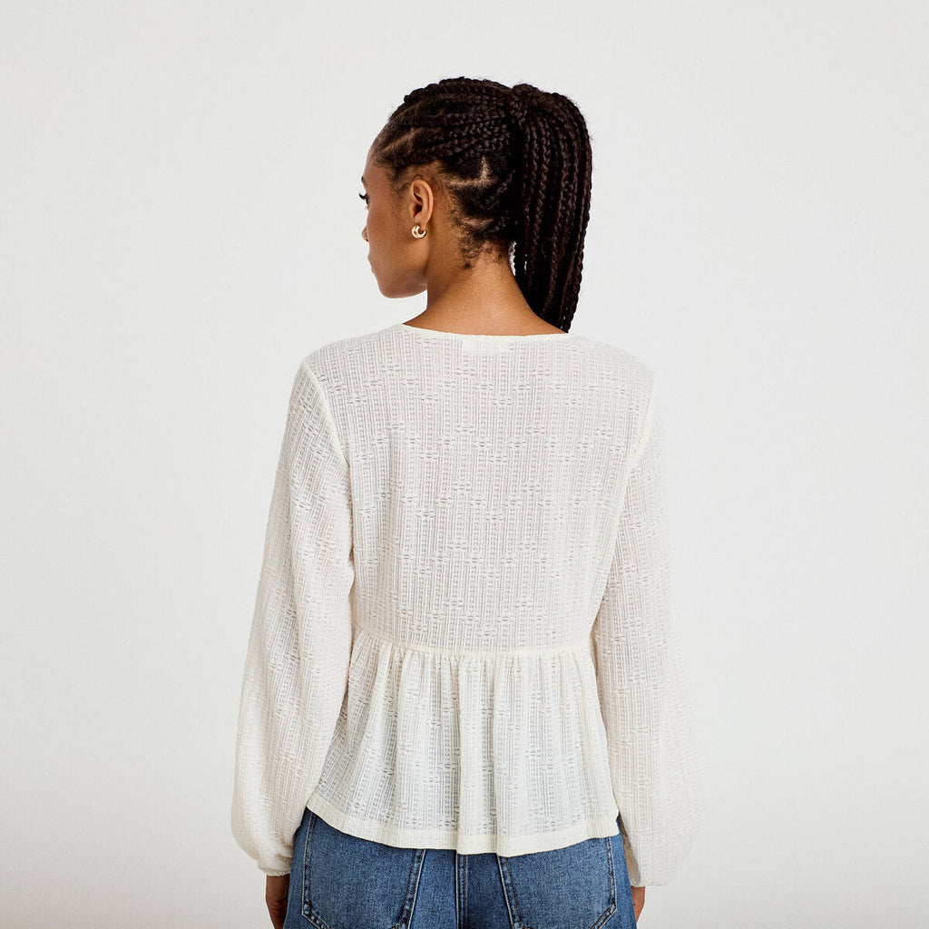Blouse noeuds contrastés ecru femme