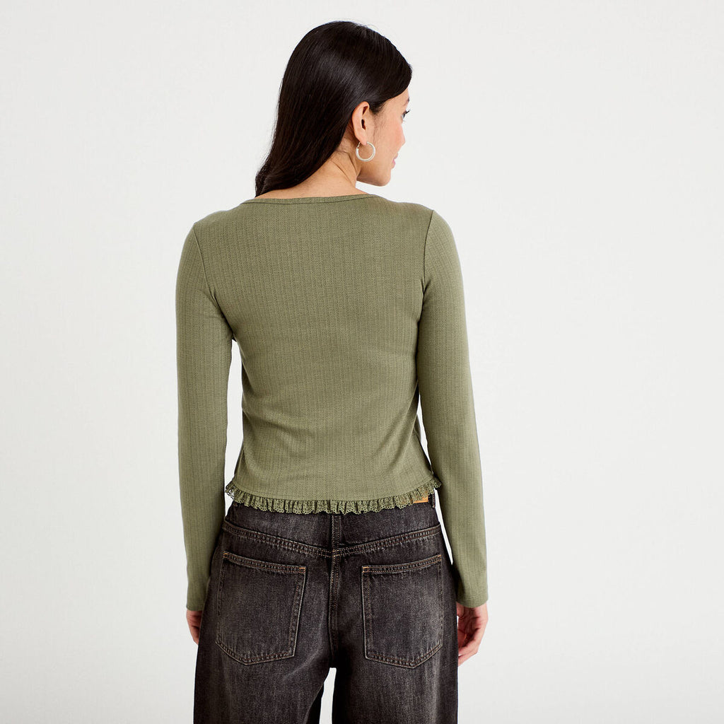 T-shirt 2-en-1 vert kaki femme
