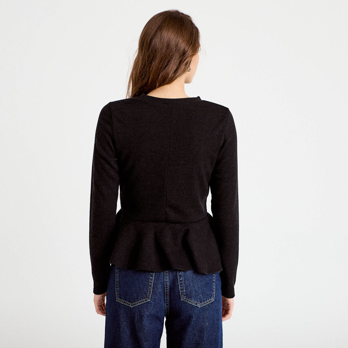 Pull péplum avec boutons noir femme