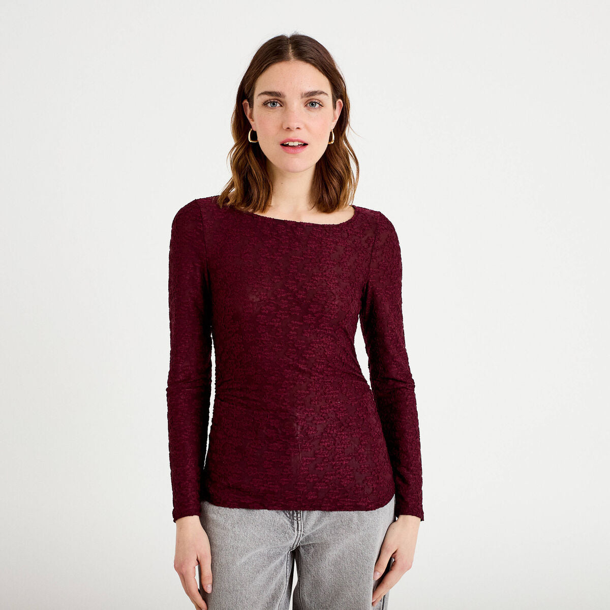 T-shirt motif en relief violet foncé femme