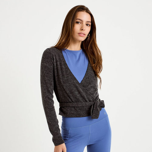 Cache-coeur droit manches longues gris foncé femme