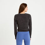 Cache-coeur droit manches longues gris foncé femme