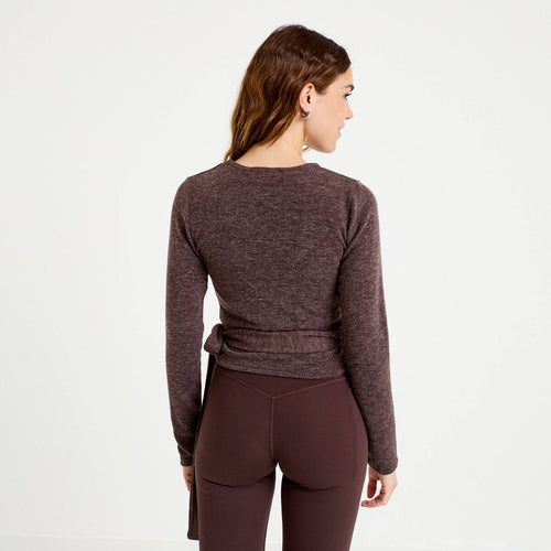 Cache-coeur droit manches longues marron clair femme