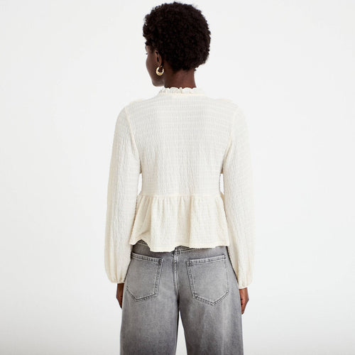 Blouse droite plissée col montant ecru femme