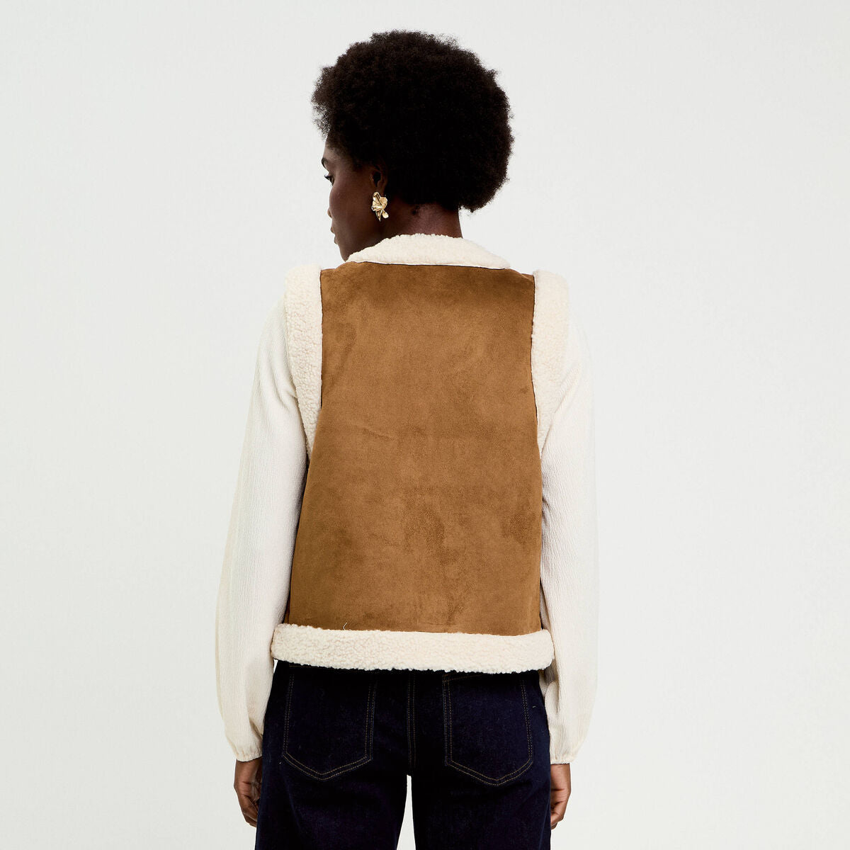 Gilet sans manches fausse fourrure marron foncé femme