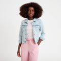 Veste cintrée en jean col classique denim bleach femme
