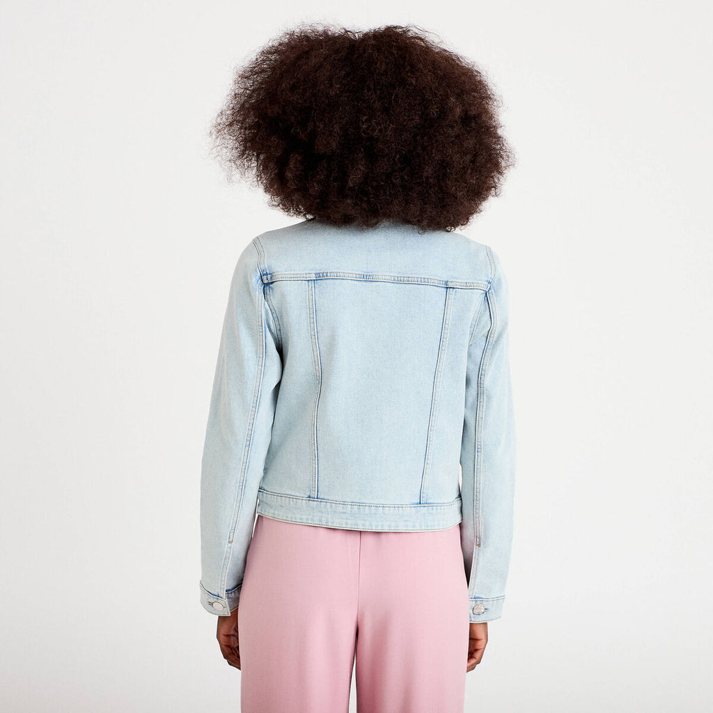 Veste cintrée en jean col classique denim bleach femme